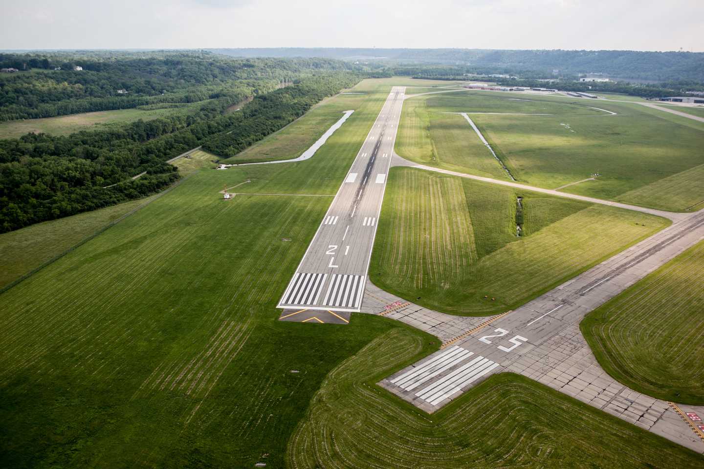 Runways seen from the air at the lunken airport.